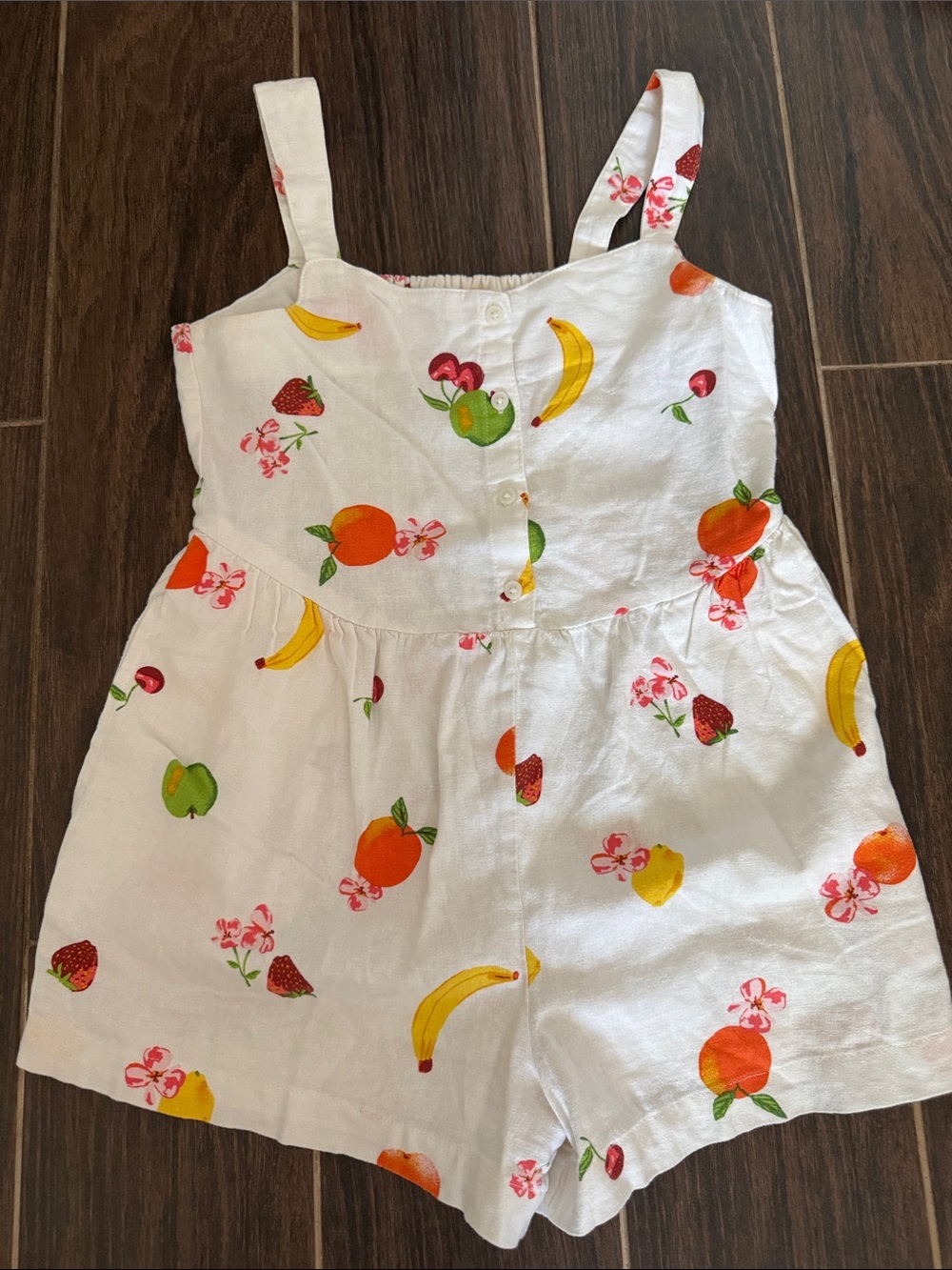 Girls' White Fruit-Print Cotton, shorts Romper